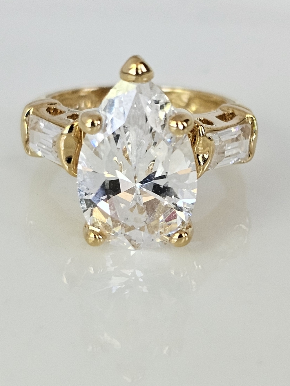Classic Three Stone Diamond Simulant Engagement Ring 18k Vermeil Size 5!